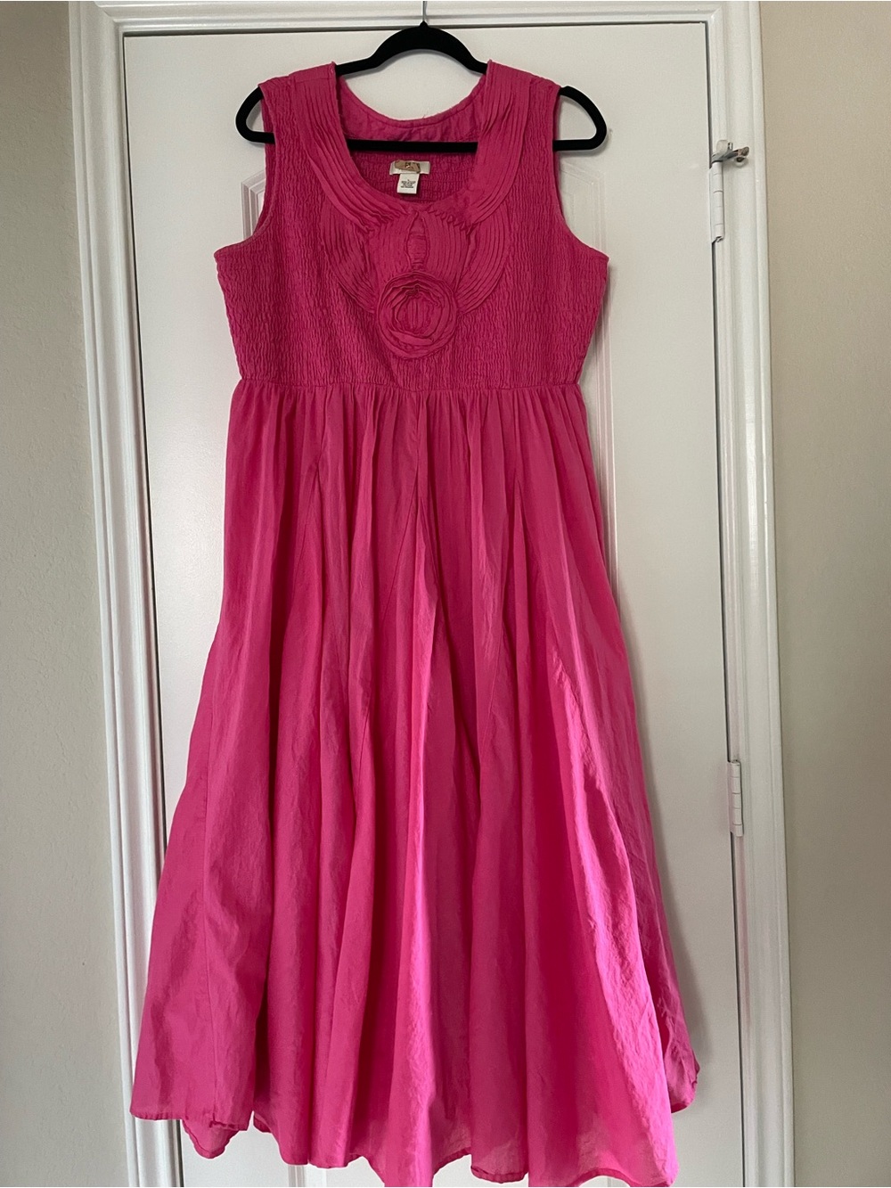 Neiman Marcus Rosette Hot Pink Maxi Flared Sundress SZ L Full flowy Skirt |Gorg - Picture 11 of 12
